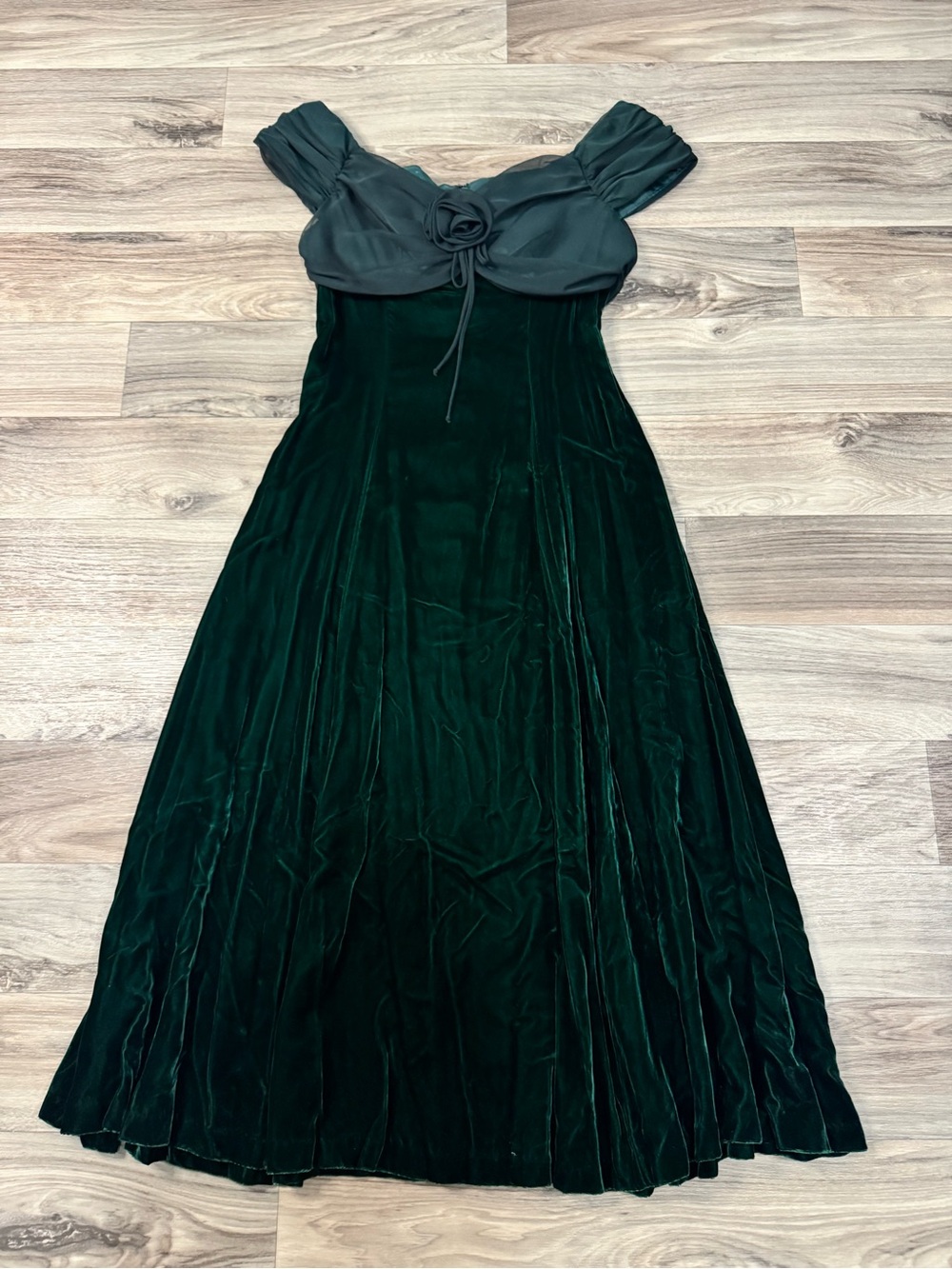 Vintage Lanz RSVP Emerald Green Velvet Maxi Dress Romantic Holiday Formal Gown